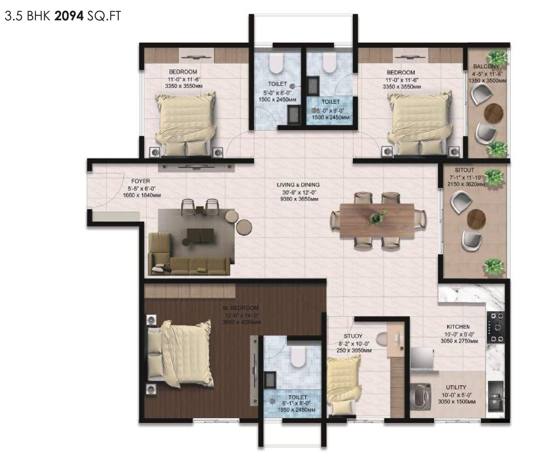 Amberstone Ventara 3.5 BHK Floor Plan